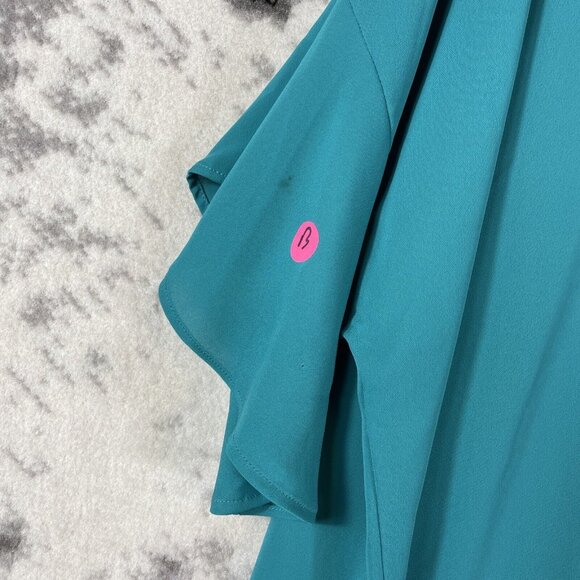 J Jill Wearever Blouse Womens Size PL Blue Green Polyester Lined Wide Sleeve - Picture 3 of 11